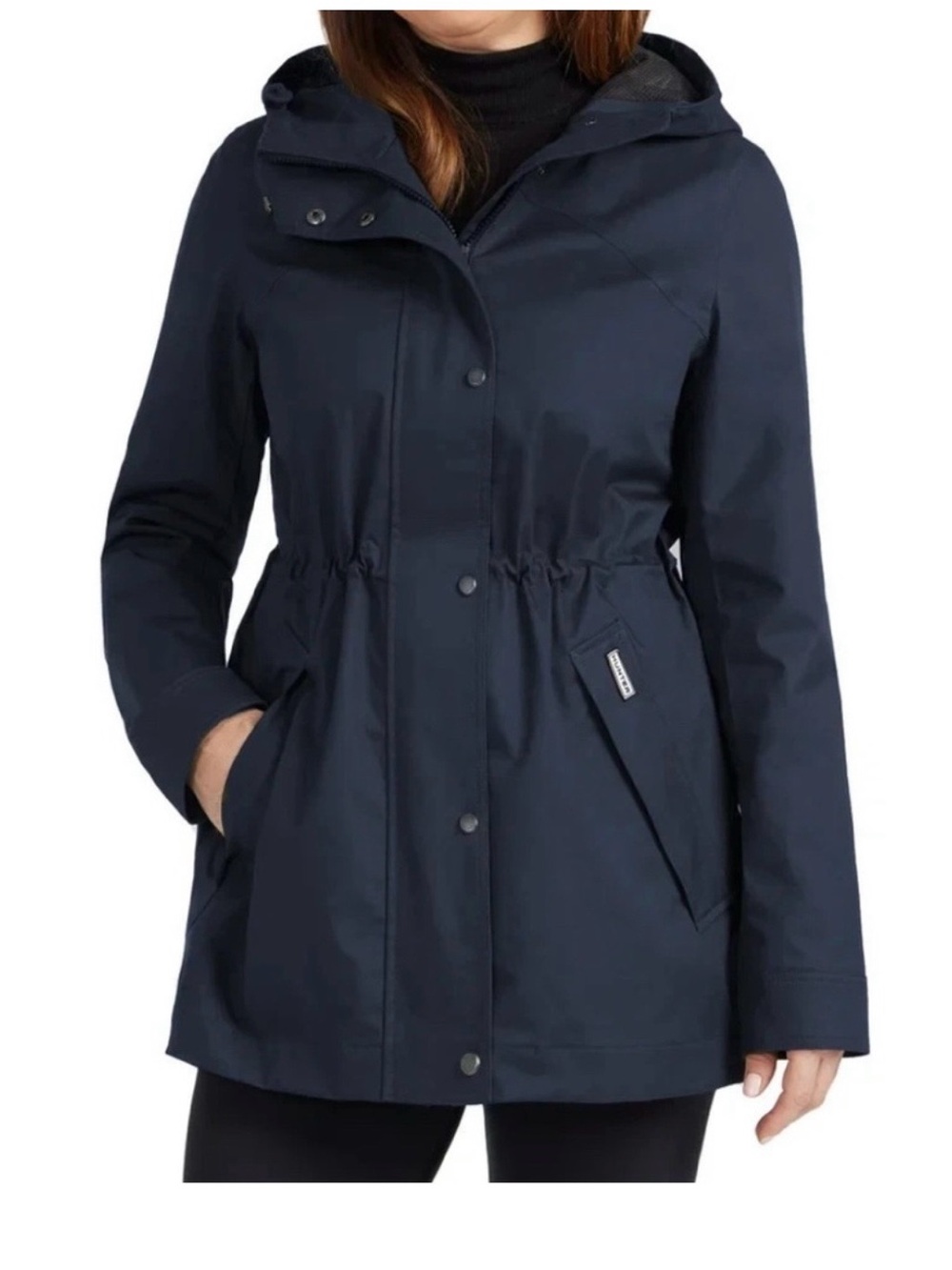 Hunter Navy Hooded Trench Coat with Drawstring Waist